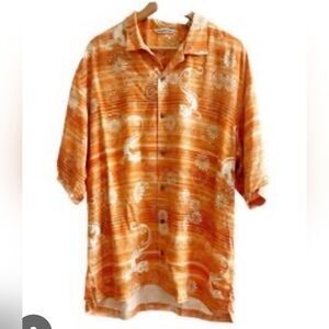 Tommy Bahama Orange and White Silk Patterned Beachy  Shirt Size Large